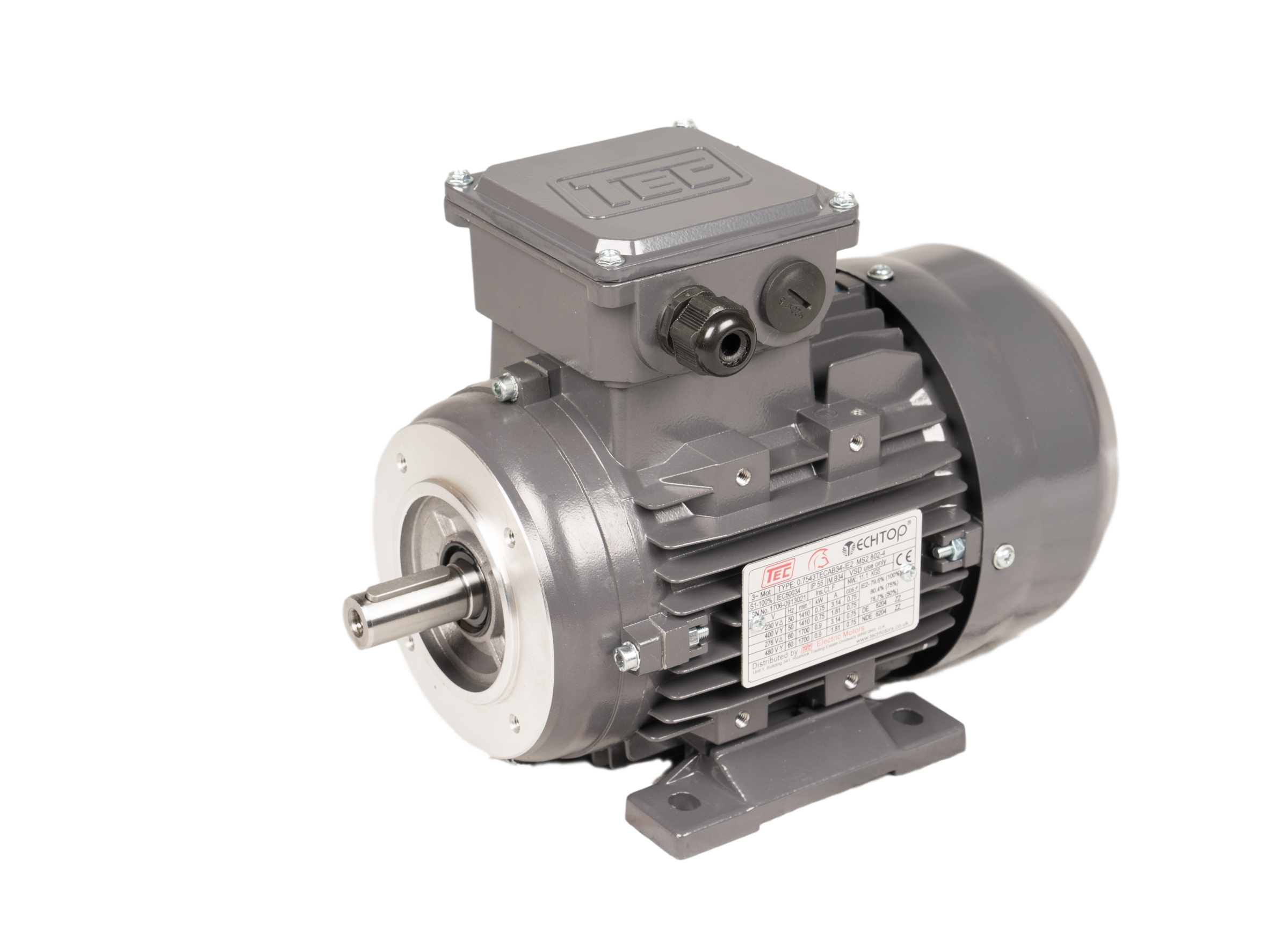 TEC Electric Motor Three Phase 3PH0.12KW2PB34T2 0.12KW 3000rpm Foot & Flange Mounted IE2